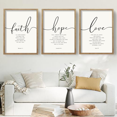 Houmury Set of 3 Framed Farmhouse Bible Verses Wall Decor Sign 11”x14” Christian Faith Scripture Wall Art for Home Living Room Bedroom Wall Decor (11"x14" Brown) - Image 1
