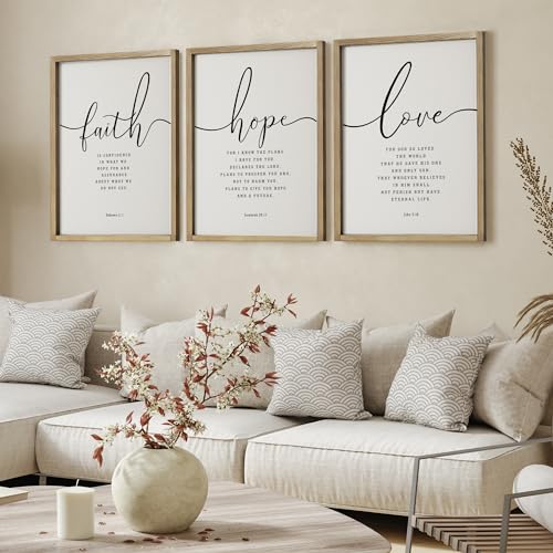 Houmury Set of 3 Framed Farmhouse Bible Verses Wall Decor Sign 11”x14” Christian Faith Scripture Wall Art for Home Living Room Bedroom Wall Decor (11"x14" Brown) - Image 2