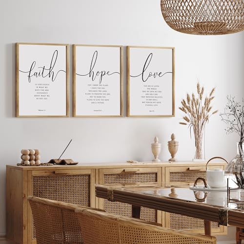 Houmury Set of 3 Framed Farmhouse Bible Verses Wall Decor Sign 11”x14” Christian Faith Scripture Wall Art for Home Living Room Bedroom Wall Decor (11"x14" Brown) - Image 3