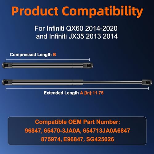 Euplokeer Qty (2) 65470-3JA0A Hood Strut Lift Support Compatible with Infiniti QX60 2014-2020, Bonnet Gas Shock Strut Fits for Infiniti JX35 2013 2014 Replace OE# 654703JA0A SG425026 - Image 2