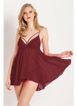 Magic Form 823 Women's Claret Red Back Long Front Short Lace Sponge Bra Nightgown  - Image 1
