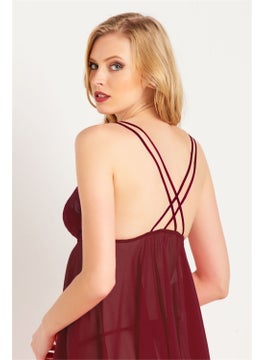 Magic Form 823 Women's Claret Red Back Long Front Short Lace Sponge Bra Nightgown  - Image 2