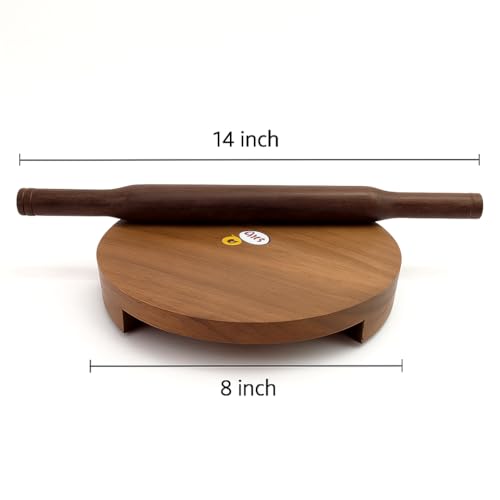 DBY Wooden Chakla Belan Set for Kitchen – Natural Wood Rolling Board and Pin for Chapati, Roti, Puri, Dough Rolling Board, Non-Slip Base, Handmade Smooth Finish, Indian Traditional Cookware - Image 2
