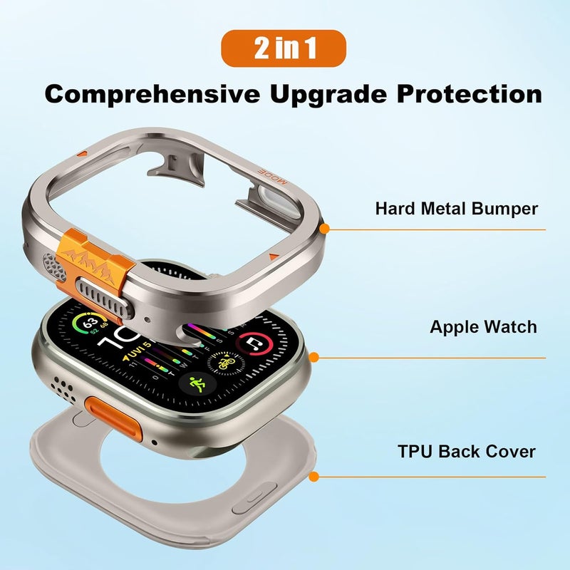 Suphart 2 in-1 Metal Cover Compatible with Apple Watch Ultra 2/1 Case 49mm, Rugged Bumper with Back Protector for iWatch Ultra 49mm, Titanium - Image 2