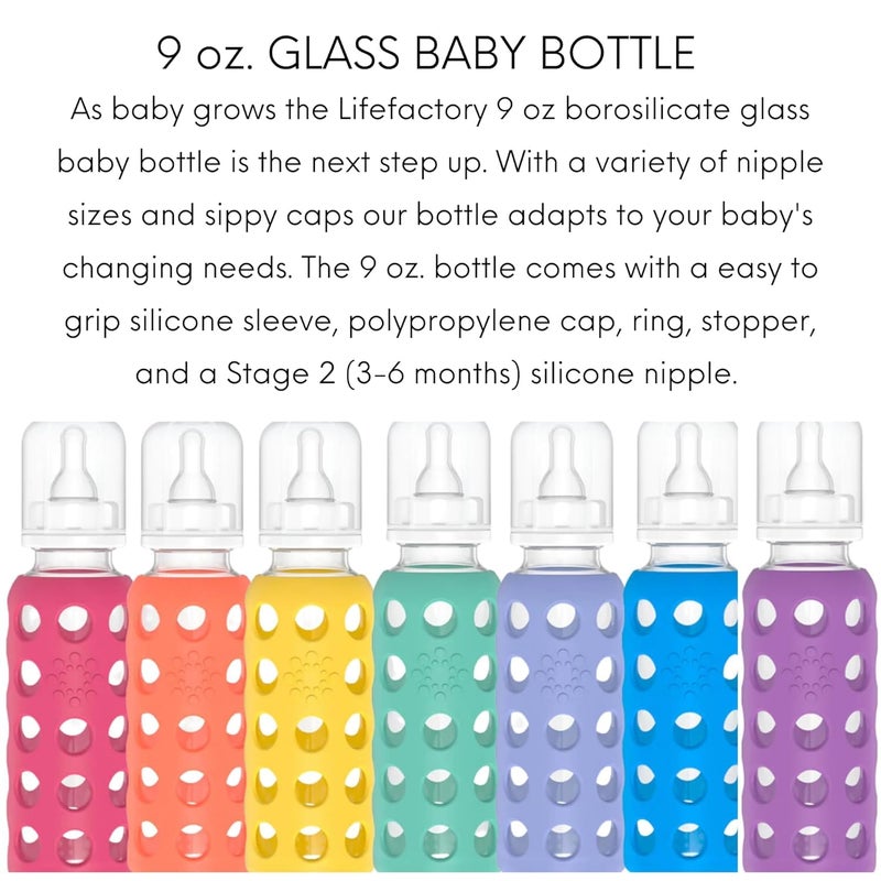 Lifefactory Glass Baby Bottle BPA Free | Protective Silicone Sleeve | 9 oz Pack of 2 | Papaya, Kale - Image 3