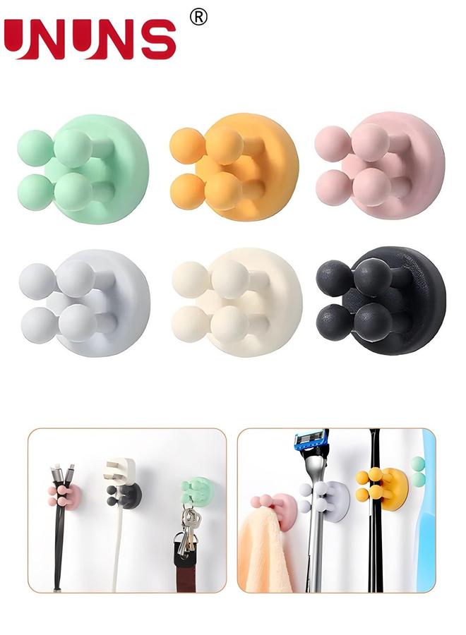 UNUNS Hooks Holders,6 Pcs Silicone Toothbrush Holders Wall Mounted,Tavel Holders,Towel For Bathroom,Mixcolor Single Hook Hanging Key,Kitchen Bathroom Home Office Camper Must Haves  - Image 1