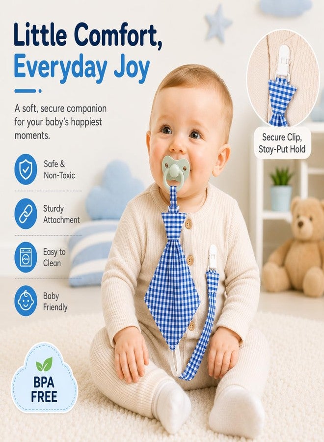 Babies Bloom Blue Check Necktie Baby Pacifier Clip | Baby Pacifier Clips - Image 2