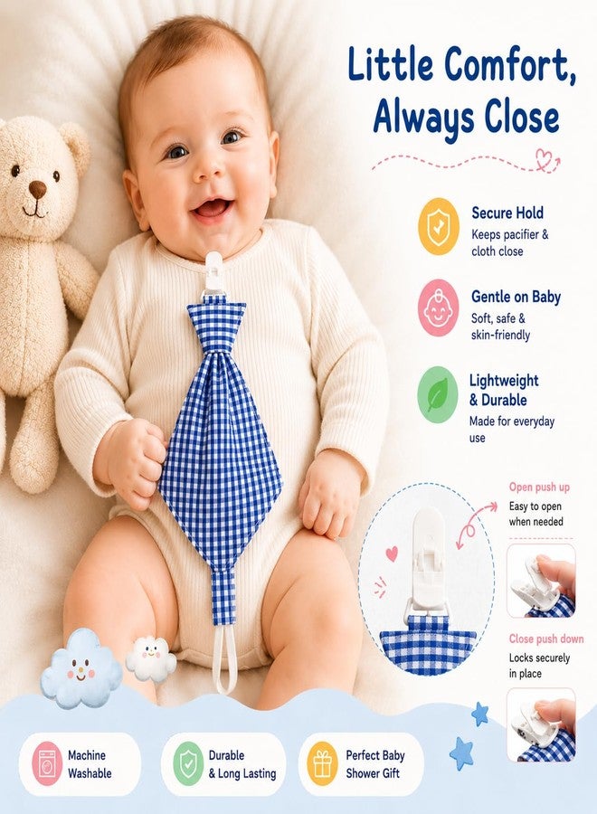Babies Bloom Blue Check Necktie Baby Pacifier Clip | Baby Pacifier Clips - Image 4