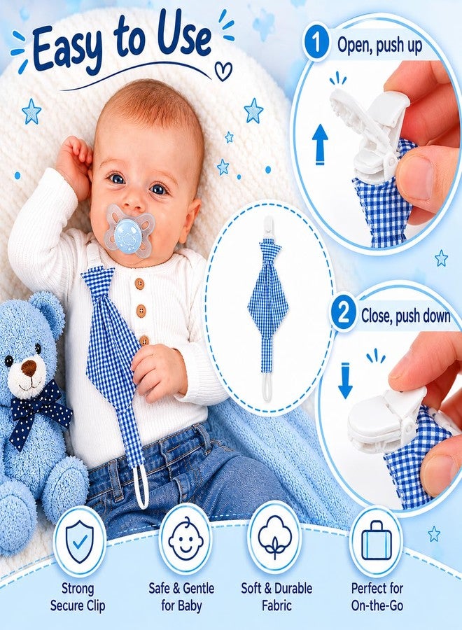 Babies Bloom Blue Check Necktie Baby Pacifier Clip | Baby Pacifier Clips - Image 5