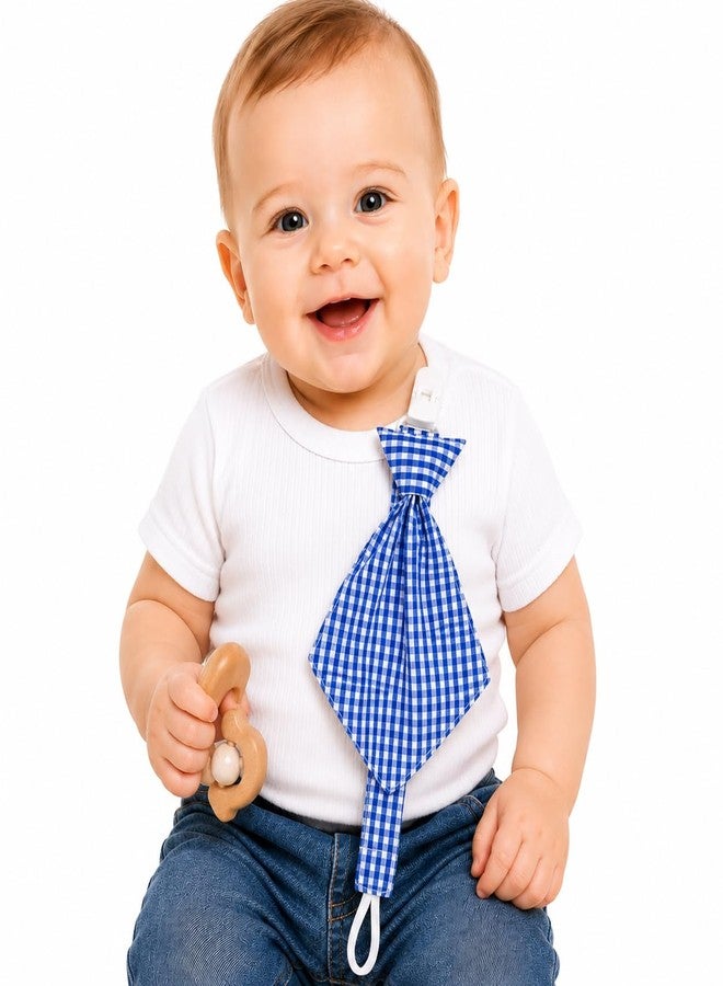 Babies Bloom Blue Check Necktie Baby Pacifier Clip | Baby Pacifier Clips - Image 1