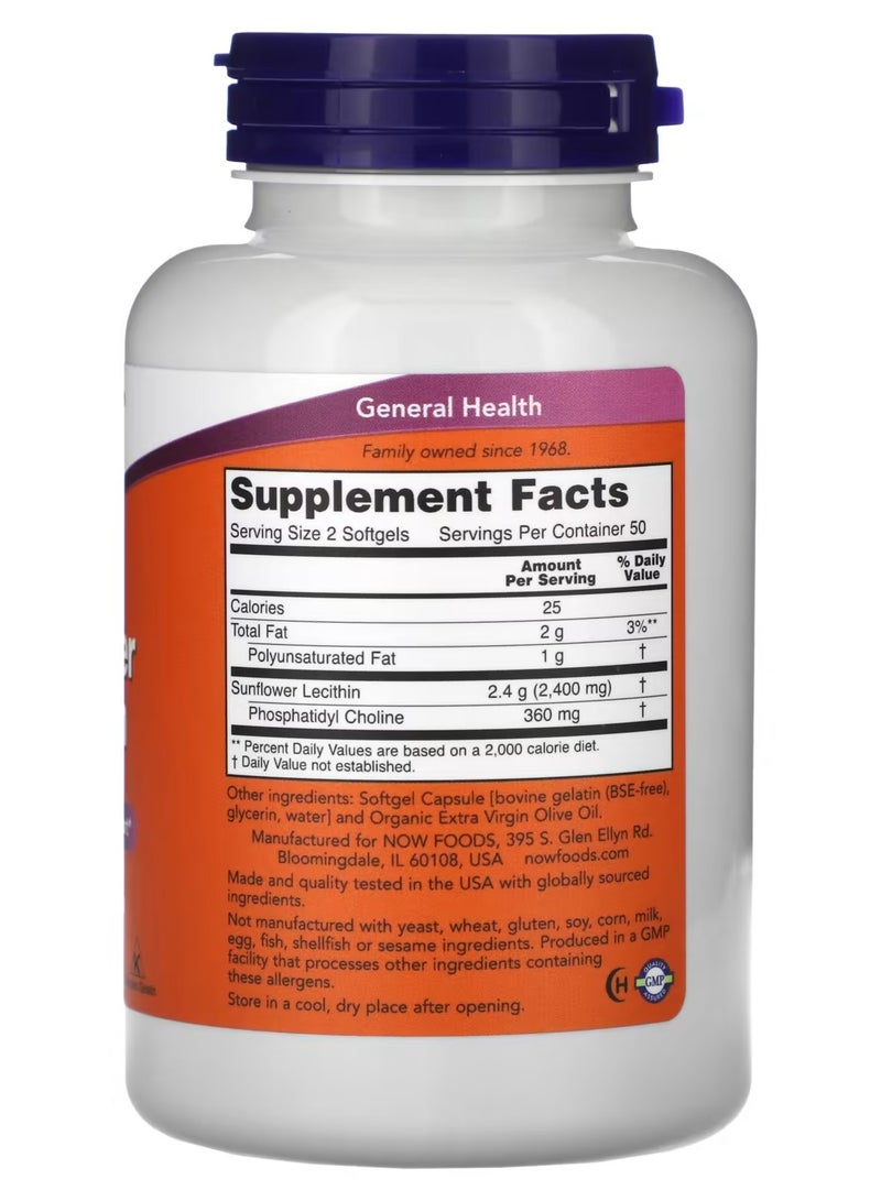 now Sunflower Lecithin, 1,200 mg, 100 Softgels - Image 2