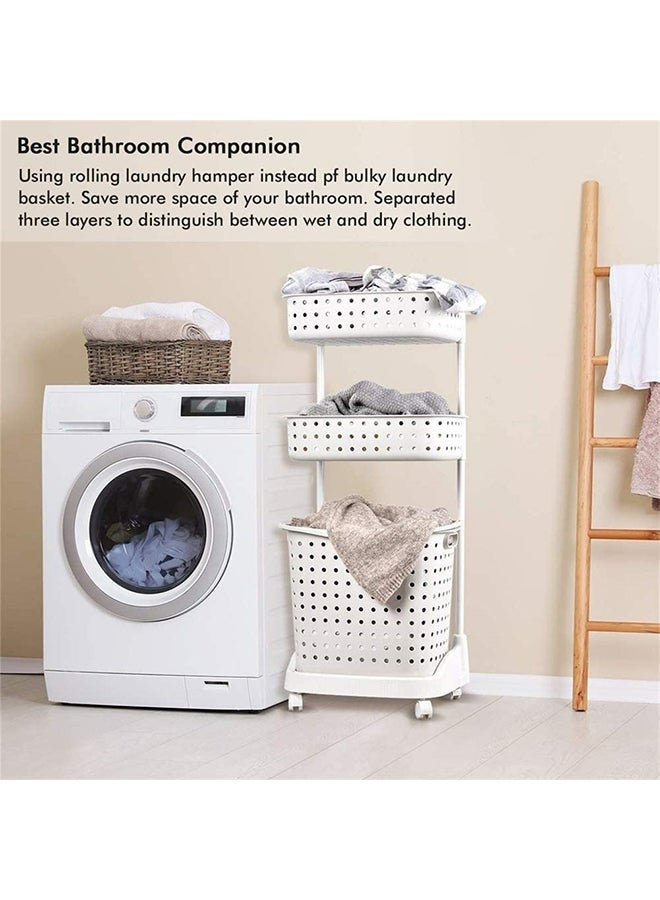 رولستيمي 3 الطبقة المتداول سلة الغسيل ث رفوف التخزين المنظم للملابس المنظفات كبيرة للحمام المطبخ غرفة الغسيل الأبيض - Image 1