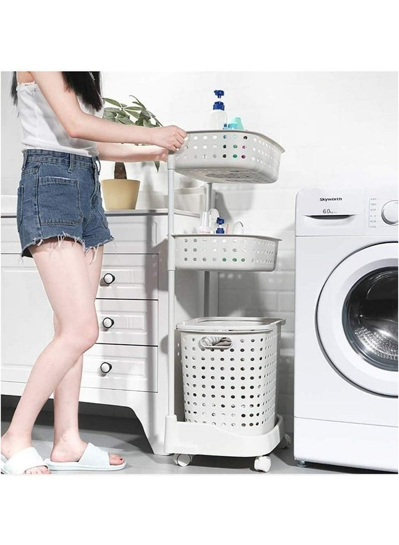 رولستيمي 3 الطبقة المتداول سلة الغسيل ث رفوف التخزين المنظم للملابس المنظفات كبيرة للحمام المطبخ غرفة الغسيل الأبيض - Image 3