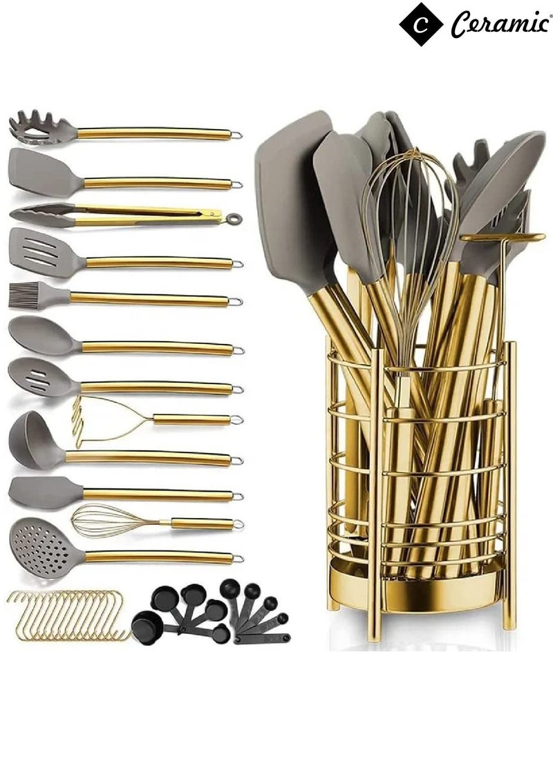 CERAMIC - Set of 33 Pieces of kitchen utensils With Golden steel handle - Image 1