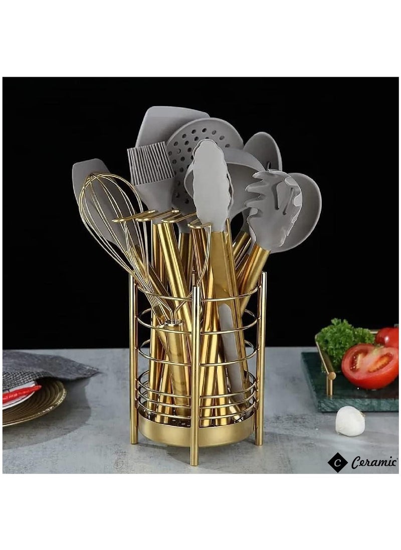 CERAMIC - Set of 33 Pieces of kitchen utensils With Golden steel handle - Image 1