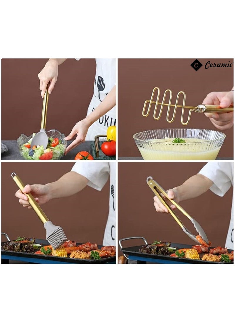 CERAMIC - Set of 33 Pieces of kitchen utensils With Golden steel handle - Image 1