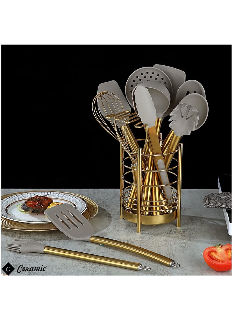 CERAMIC - Set of 33 Pieces of kitchen utensils With Golden steel handle - Image 1