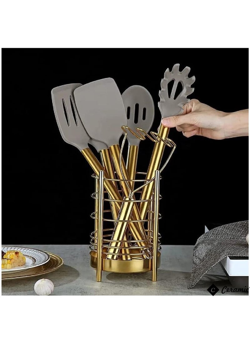 CERAMIC - Set of 33 Pieces of kitchen utensils With Golden steel handle - Image 1