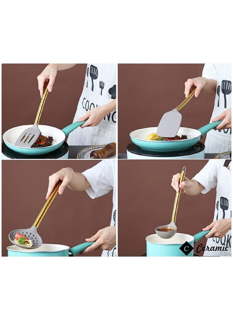 CERAMIC - Set of 33 Pieces of kitchen utensils With Golden steel handle - Image 1