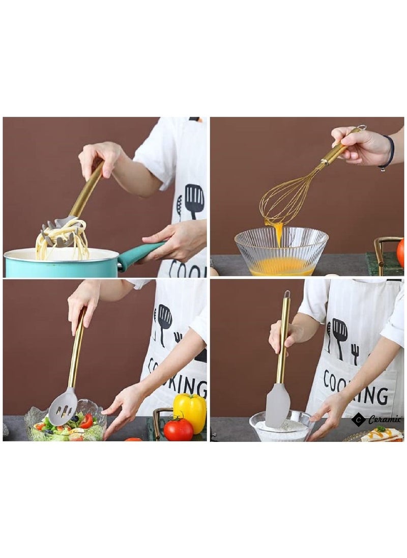 CERAMIC - Set of 33 Pieces of kitchen utensils With Golden steel handle - Image 1