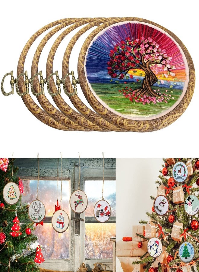 GuoFa Oval Embroidery Hoops 5PCS - 5 x 4 Inch Resin Imitation Wood Hoops for Cross Stitch, Sewing & Needlework - Vintage Decorative Frames for Crafts & Display - Image 2