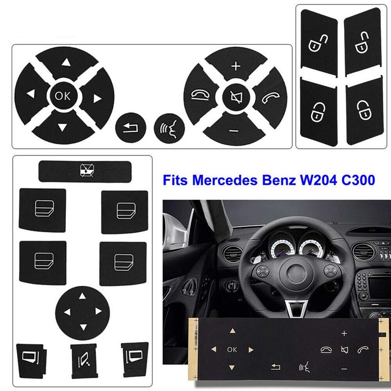 RDBS Car Interior Button Stickers Kit Steering Wheel Door Lock Window Switch Button Repair Decals Fit for 2008-2014 Mercedes Benz W204 C250 C350 E-Class W-Class Stickers Accessories - Image 5