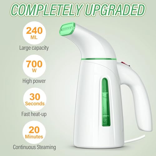 OGHom Steamer for Clothes, Portable Handheld Clothing Garment Steamer, 240ml Large Capacity 700W Travel Steam Iron 30 Second Fast Heat Up (Soft Green) - Image 2