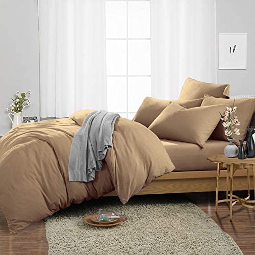 Balaji Export 3 PC Cotton Bedsheet Set 1 PC Zipper Duvet Cover 100 Egyptian Cotton Bedsheet with 2 Pillow Cover 400 TC Super Soft Wrinkle Free 4 Piece Set Taupe Solid Double Size - Image 4
