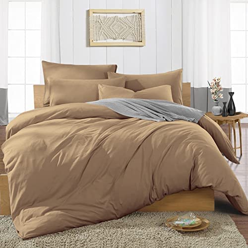 Balaji Export 3 PC Cotton Bedsheet Set 1 PC Zipper Duvet Cover 100 Egyptian Cotton Bedsheet with 2 Pillow Cover 400 TC Super Soft Wrinkle Free 4 Piece Set Taupe Solid Double Size - Image 3