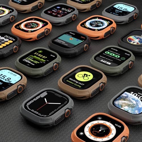 elkson for 49mm Apple Watch Ultra 3/2/1 Bumper Case with Screen Protector Tempered Glass, Quattro Max Series Rugged for iWatch, Military Grade Durable Protective Cover, Flexible Shockproof, Orange - Image 4