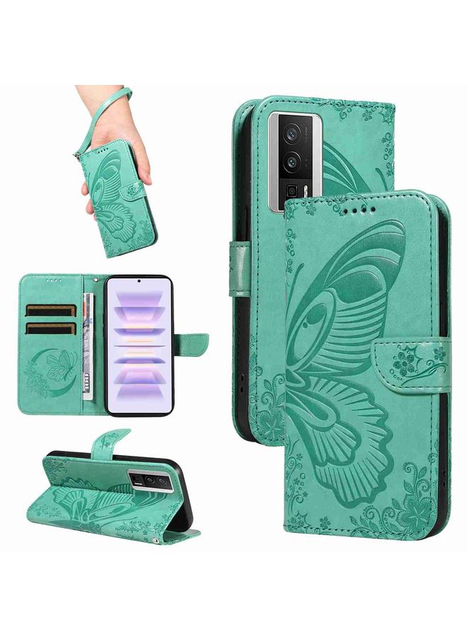 The Bros Case For Xiaomi Redmi K60 / K60 Pro Swallowtail Butterfly Embossed Leather Phone Case