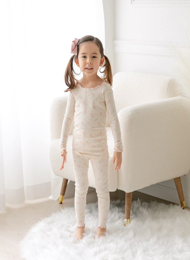 AVAUMA Baby Boys Girls Pajama Set 6M-7T Kids Cute Toddler Snug fit Flower Pattern Design Pjs Cotton Sleepwear Ruffled Shirring (Bling.Ivory.S) - Image 4