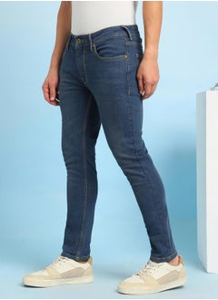 Dennis Lingo Indigo Cotton Blend Plain/Basic Pattern Slim Fit Fit Jeans for Men Full Length Bottom Body Wear Jeans Button Closure Woven Weave Mid Rise Waist - Perfect for Lifestyle Occasions  - Image 3