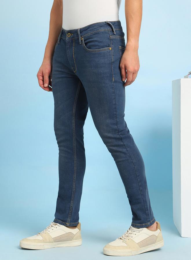 Dennis Lingo Men's Indigo Cotton Blend Solid Pattern Full Length Slim Fit Jeans  - Image 3