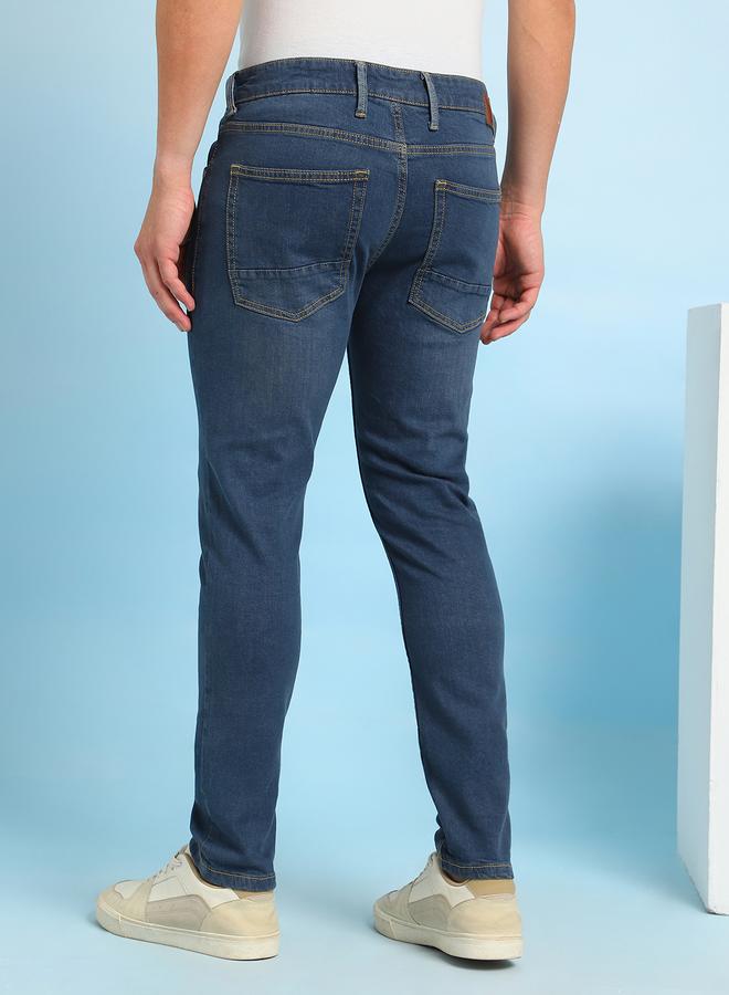 Dennis Lingo Men's Indigo Cotton Blend Solid Pattern Full Length Slim Fit Jeans  - Image 5