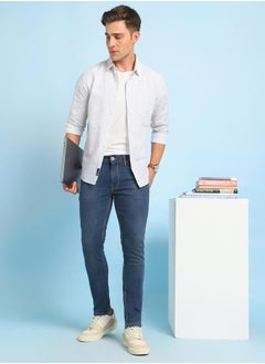 Dennis Lingo Indigo Cotton Blend Plain/Basic Pattern Slim Fit Fit Jeans for Men Full Length Bottom Body Wear Jeans Button Closure Woven Weave Mid Rise Waist - Perfect for Lifestyle Occasions  - Image 1