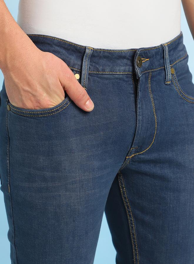 Dennis Lingo Men's Indigo Cotton Blend Solid Pattern Full Length Slim Fit Jeans  - Image 2