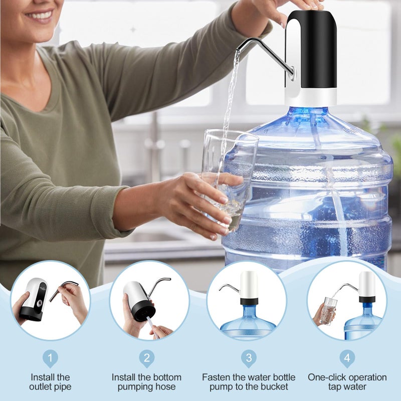 JOYHILL 5 Gallon Water Bottle Dispenser, USB Charging Water Bottle Pump, Portable Water Dispenser Pump for Camping (White) - Image 5