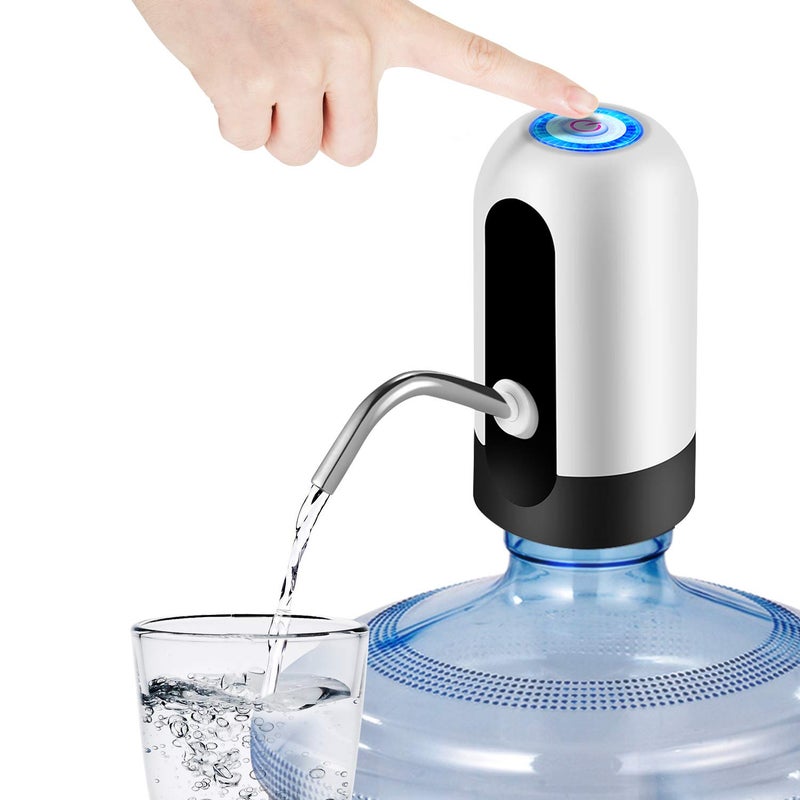 JOYHILL 5 Gallon Water Bottle Dispenser, USB Charging Water Bottle Pump, Portable Water Dispenser Pump for Camping (White) - Image 1