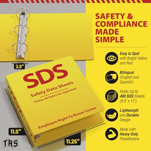 Three Ring Systems SDS Poly 3-Ring Binder 2 Inch - Bilingual English/Spanish Safety Data Sheet Binder - Heavy Duty MSDS Organizer for OSHA Compliance - Holds up to 400 SDS Sheets - Bright Yellow for High Visibility - Image 2