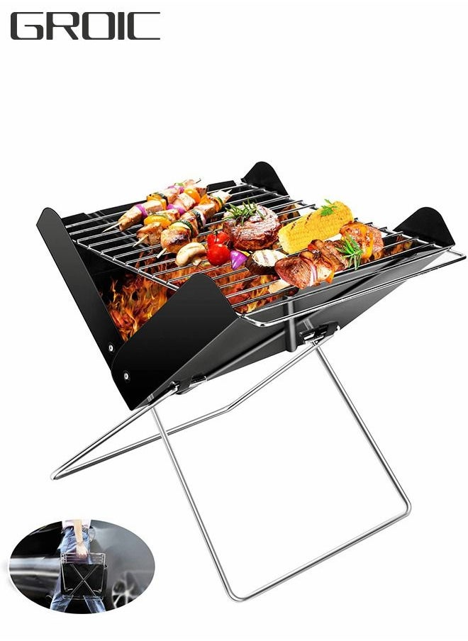 GROIC Charcoal Folding Barbecue Grill, Portable BBQ Grill Stainless Steel Barbecue Foldable Smoker BBQ Grill Desk Tabletop Barbecue Grills for Camping Picnic Outdoor Garden Party  - Image 1