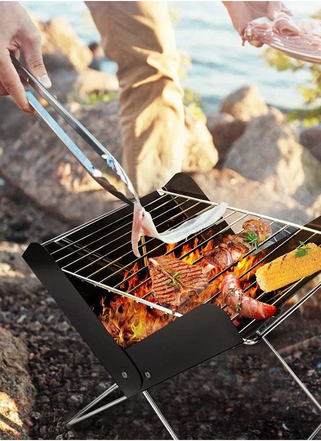GROIC Charcoal Folding Barbecue Grill, Portable BBQ Grill Stainless Steel Barbecue Foldable Smoker BBQ Grill Desk Tabletop Barbecue Grills for Camping Picnic Outdoor Garden Party  - Image 2