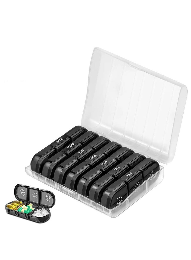 Pill Organizer 3 Times a Day, Large Weekly Pill Case 7 Day, Daily Pill Box with 21 Compartments, Pill Dispenser Supplement Holder for Pills/Vitamin/Fish Oil - Black - Image 1
