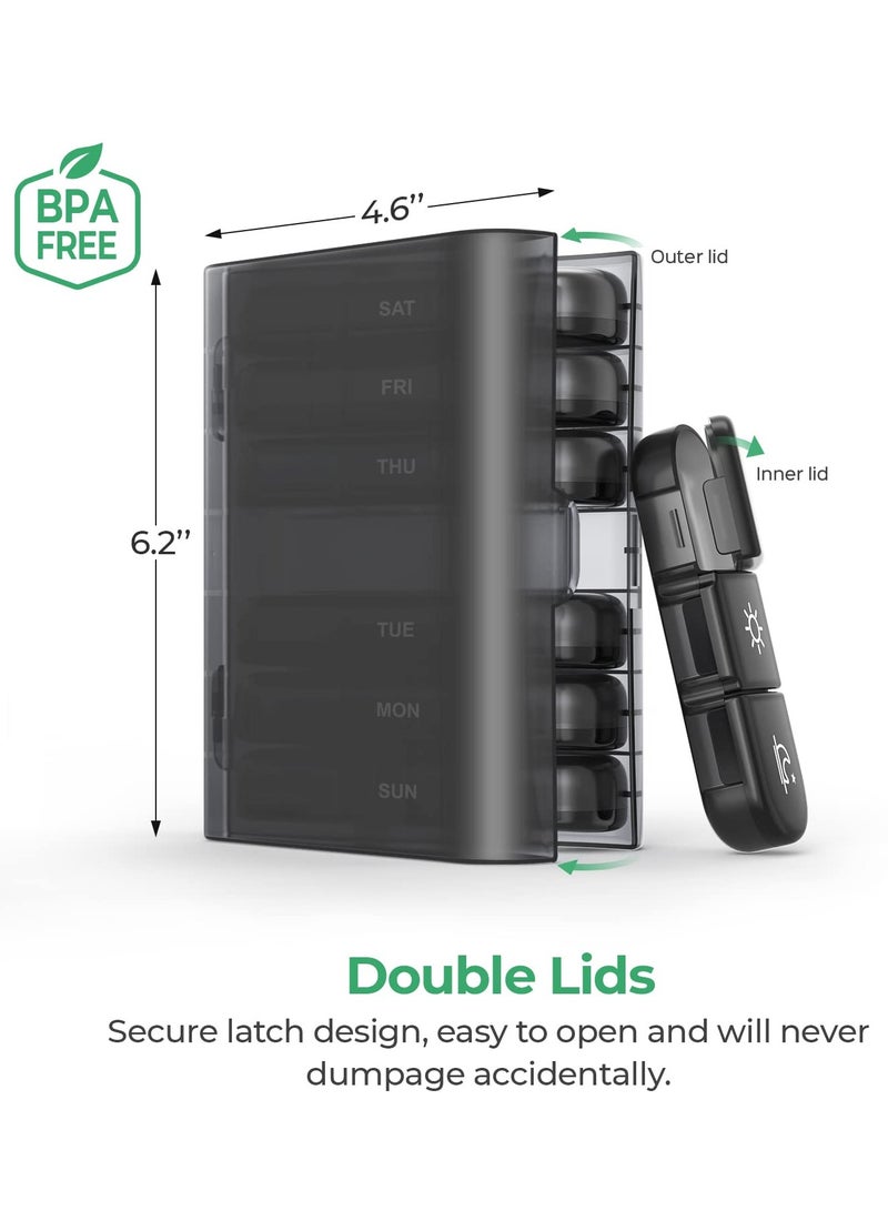 Pill Organizer 3 Times a Day, Large Weekly Pill Case 7 Day, Daily Pill Box with 21 Compartments, Pill Dispenser Supplement Holder for Pills/Vitamin/Fish Oil - Black - Image 4