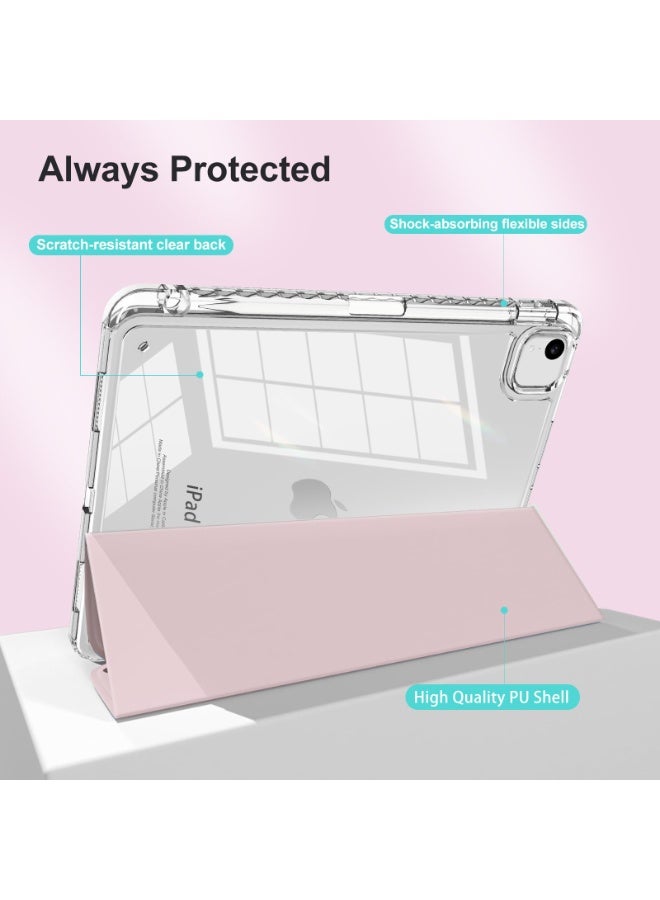 for iPad Air 13 inch (2024) / ipad Pro 12.9 inch (22/21/20/18)Case Cover ,Transparent Airbag With Pen Slot For Anti Drop, Tablet Protective Cover, Triple Fold Multi Angle Design, Automatic Wake-up/sleep, Soft Leather，Pink  - Image 2