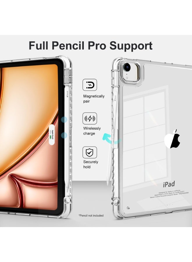 for iPad Air 13 inch (2024) / ipad Pro 12.9 inch (22/21/20/18)Case Cover ,Transparent Airbag With Pen Slot For Anti Drop, Tablet Protective Cover, Triple Fold Multi Angle Design, Automatic Wake-up/sleep, Soft Leather，Pink  - Image 4
