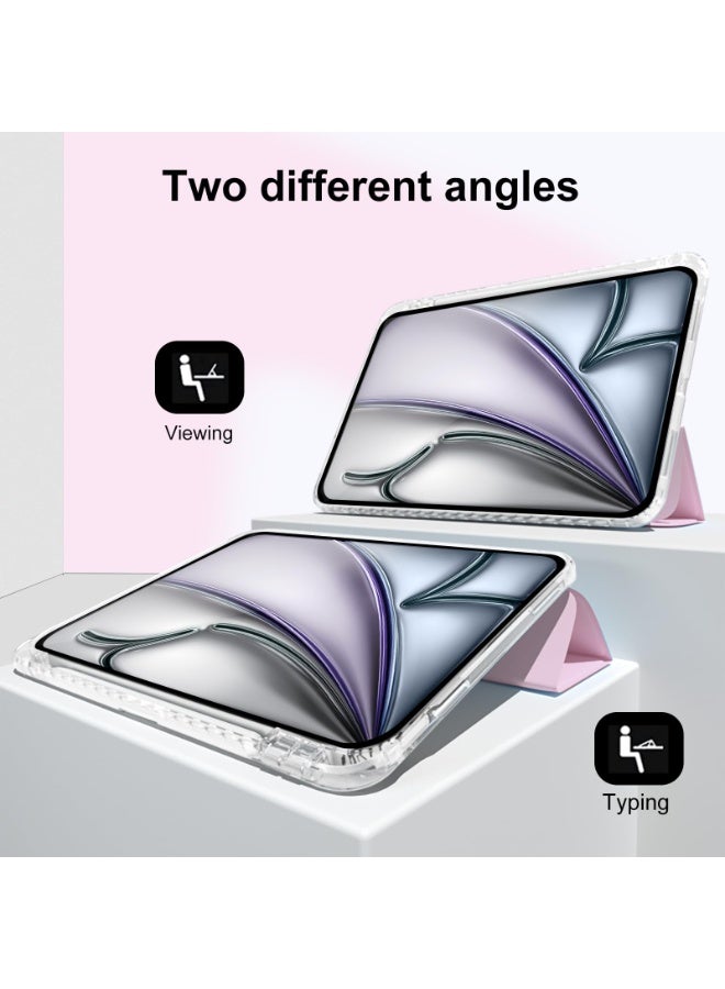 for iPad Air 13 inch (2024) / ipad Pro 12.9 inch (22/21/20/18)Case Cover ,Transparent Airbag With Pen Slot For Anti Drop, Tablet Protective Cover, Triple Fold Multi Angle Design, Automatic Wake-up/sleep, Soft Leather，Pink  - Image 3