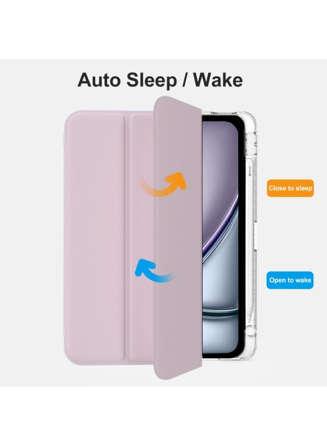 for iPad Air 13 inch (2024) / ipad Pro 12.9 inch (22/21/20/18)Case Cover ,Transparent Airbag With Pen Slot For Anti Drop, Tablet Protective Cover, Triple Fold Multi Angle Design, Automatic Wake-up/sleep, Soft Leather，Pink  - Image 5
