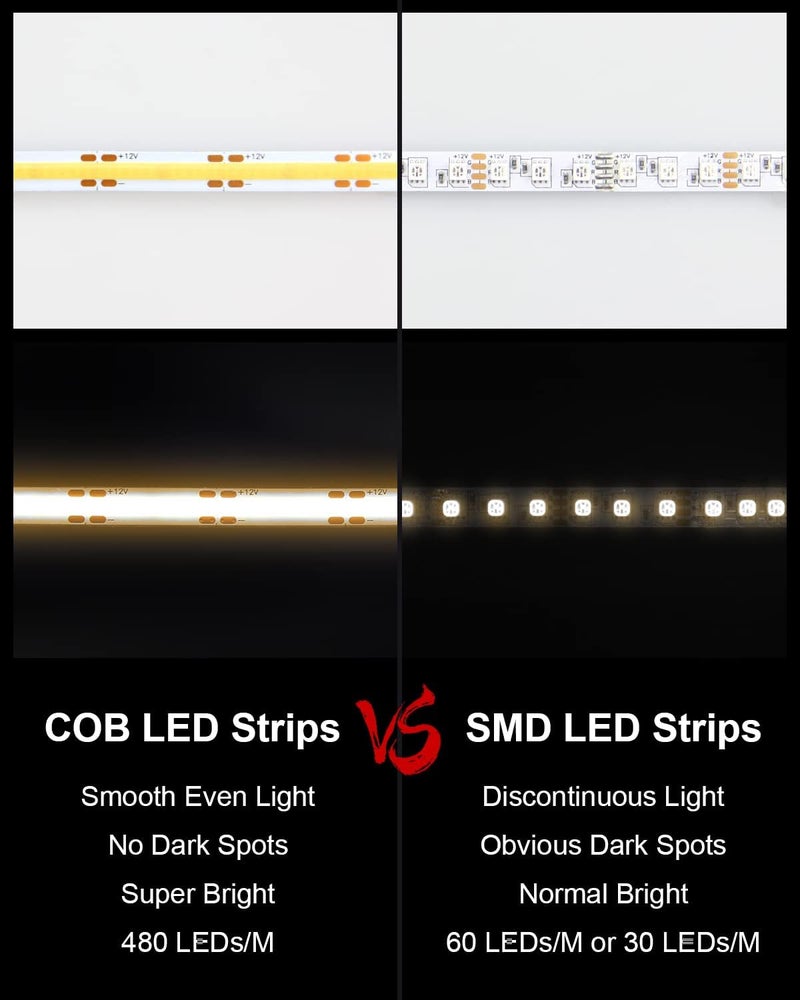 ALITOVE شريط إضاءة LED COB دافئ أبيض 12 فولت من ALITOVE - 5 متر، 2400 LED، كثافة عالية، مرن، غير مقاوم للماء - Image 3