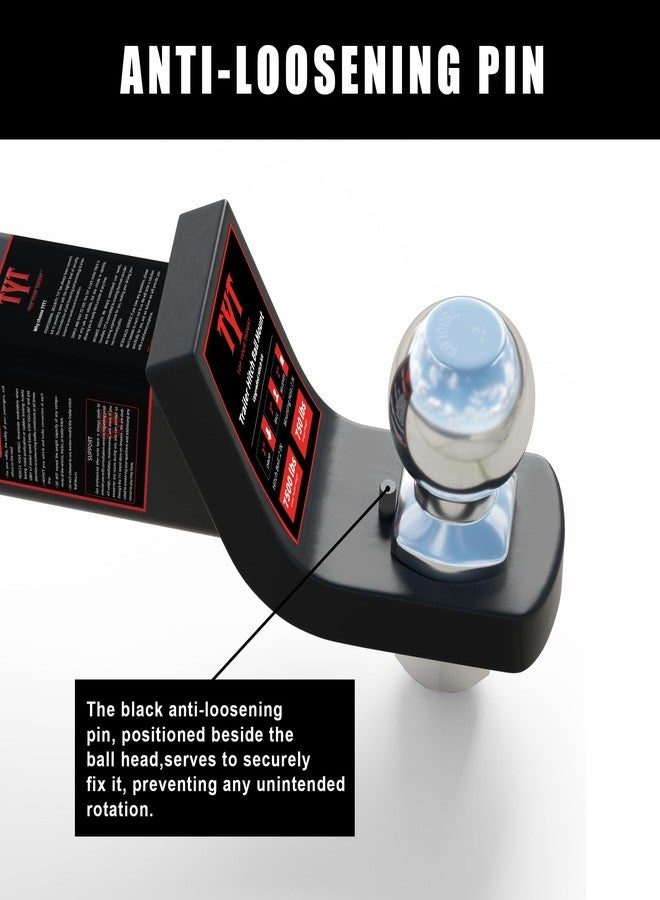 TYT حامل كرة وصلة مقطورة TYT مع كرة ودبوس مقاس 2 بوصة، يناسب مستقبل مقاس 2 بوصة، يتحمل وزن 7500 رطل، انخفاض 2 بوصة، طقم وصلة مطور باللون الأسود مع دبوس مضاد للاهتزاز - Image 2